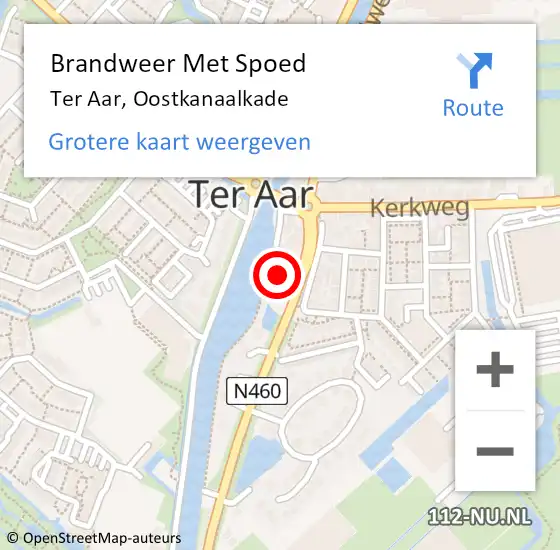 Locatie op kaart van de 112 melding: Brandweer Met Spoed Naar Ter Aar, Oostkanaalkade op 21 februari 2022 08:17