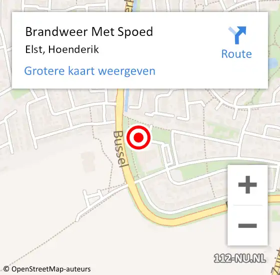 Locatie op kaart van de 112 melding: Brandweer Met Spoed Naar Elst, Hoenderik op 21 februari 2022 08:38