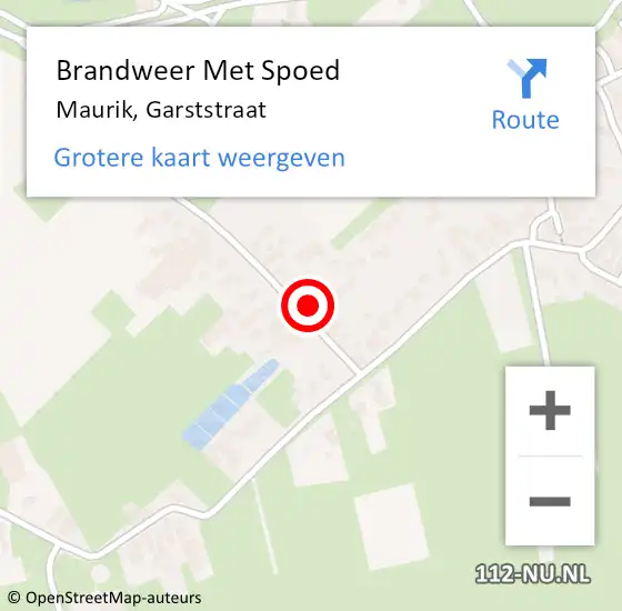 Locatie op kaart van de 112 melding: Brandweer Met Spoed Naar Maurik, Garststraat op 21 februari 2022 08:49