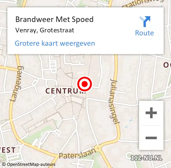 Locatie op kaart van de 112 melding: Brandweer Met Spoed Naar Venray, Grotestraat op 21 februari 2022 08:57