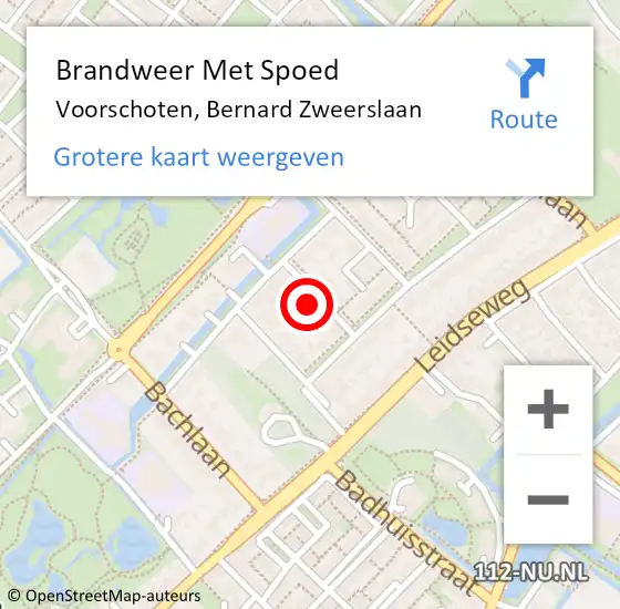 Locatie op kaart van de 112 melding: Brandweer Met Spoed Naar Voorschoten, Bernard Zweerslaan op 21 februari 2022 09:07