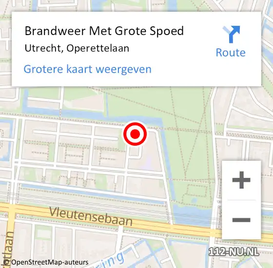 Locatie op kaart van de 112 melding: Brandweer Met Grote Spoed Naar Utrecht, Operettelaan op 21 februari 2022 09:27