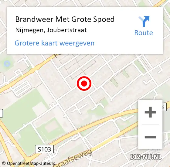 Locatie op kaart van de 112 melding: Brandweer Met Grote Spoed Naar Nijmegen, Joubertstraat op 21 februari 2022 09:28