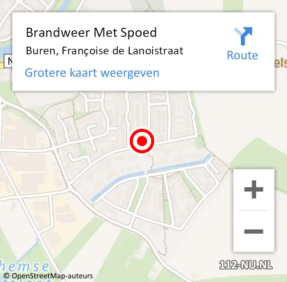 Locatie op kaart van de 112 melding: Brandweer Met Spoed Naar Buren, Françoise de Lanoistraat op 21 februari 2022 09:35