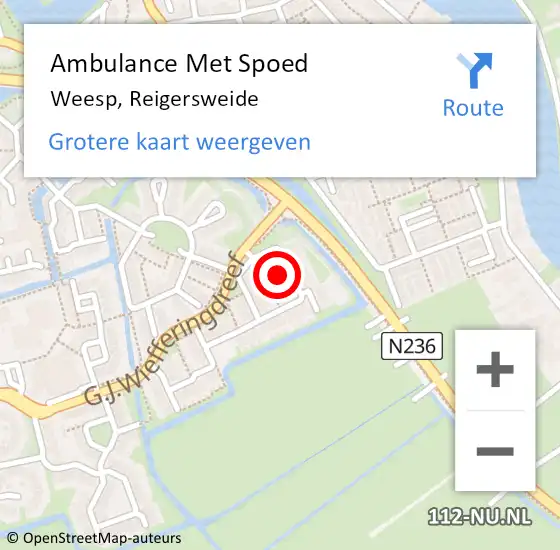 Locatie op kaart van de 112 melding: Ambulance Met Spoed Naar Weesp, Reigersweide op 21 februari 2022 09:39