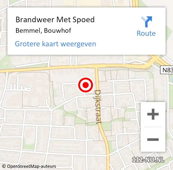 Locatie op kaart van de 112 melding: Brandweer Met Spoed Naar Bemmel, Bouwhof op 21 februari 2022 09:39