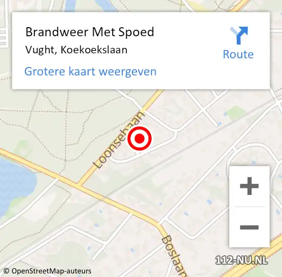 Locatie op kaart van de 112 melding: Brandweer Met Spoed Naar Vught, Koekoekslaan op 21 februari 2022 09:39