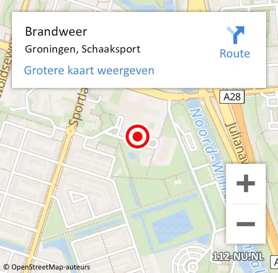 Locatie op kaart van de 112 melding: Brandweer Groningen, Schaaksport op 21 februari 2022 09:41