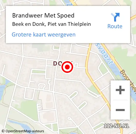 Locatie op kaart van de 112 melding: Brandweer Met Spoed Naar Beek en Donk, Piet van Thielplein op 21 februari 2022 09:50