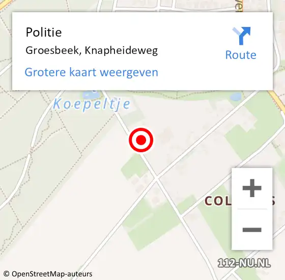 Locatie op kaart van de 112 melding: Politie Groesbeek, Knapheideweg op 21 februari 2022 09:53