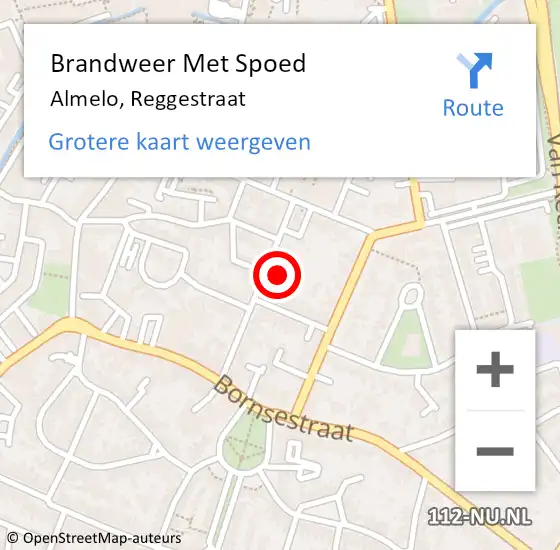 Locatie op kaart van de 112 melding: Brandweer Met Spoed Naar Almelo, Reggestraat op 21 februari 2022 09:54