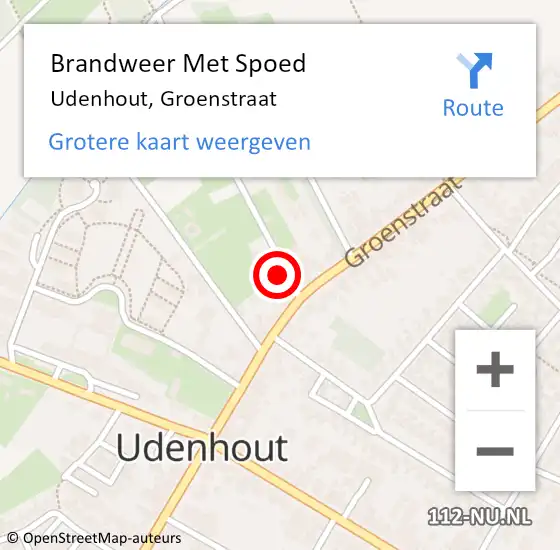 Locatie op kaart van de 112 melding: Brandweer Met Spoed Naar Udenhout, Groenstraat op 21 februari 2022 10:05