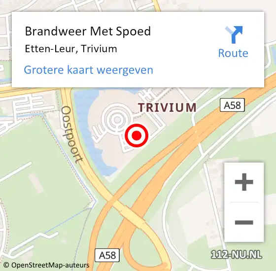 Locatie op kaart van de 112 melding: Brandweer Met Spoed Naar Etten-Leur, Trivium op 21 februari 2022 10:08