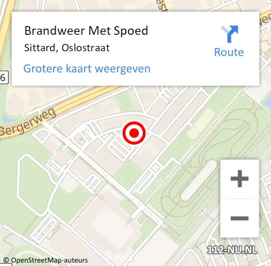 Locatie op kaart van de 112 melding: Brandweer Met Spoed Naar Sittard, Oslostraat op 21 februari 2022 10:36