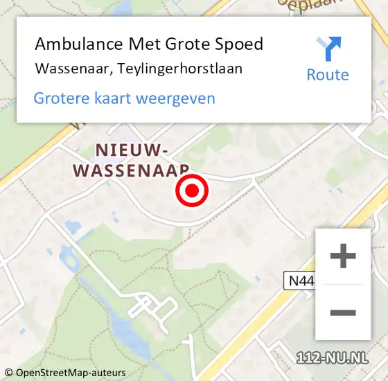 Locatie op kaart van de 112 melding: Ambulance Met Grote Spoed Naar Wassenaar, Teylingerhorstlaan op 21 februari 2022 10:40