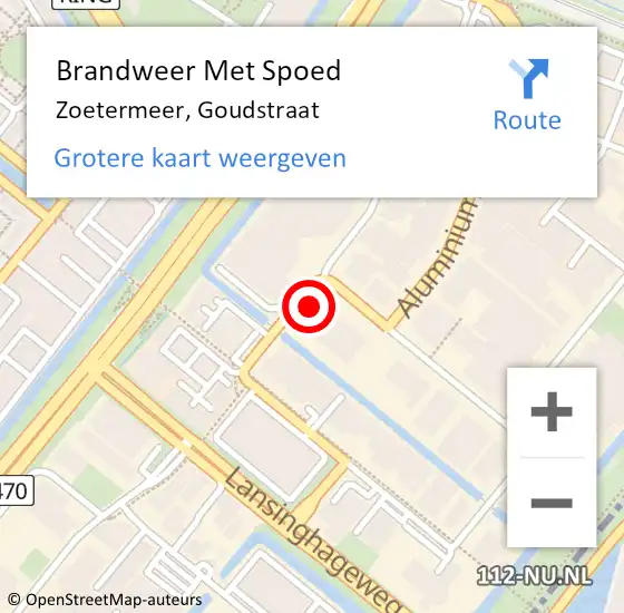 Locatie op kaart van de 112 melding: Brandweer Met Spoed Naar Zoetermeer, Goudstraat op 21 februari 2022 10:41