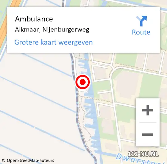 Locatie op kaart van de 112 melding: Ambulance Alkmaar, Nijenburgerweg op 21 februari 2022 10:42