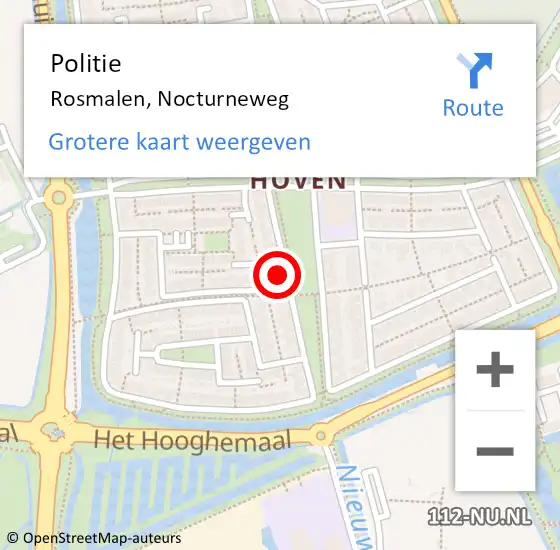 Locatie op kaart van de 112 melding: Politie Rosmalen, Nocturneweg op 21 februari 2022 10:46