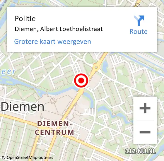 Locatie op kaart van de 112 melding: Politie Diemen, Albert Loethoelistraat op 21 februari 2022 10:48