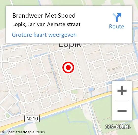 Locatie op kaart van de 112 melding: Brandweer Met Spoed Naar Lopik, Jan van Aemstelstraat op 21 februari 2022 11:04