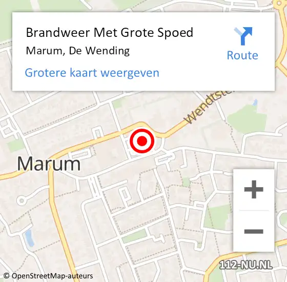 Locatie op kaart van de 112 melding: Brandweer Met Grote Spoed Naar Marum, De Wending op 9 juli 2014 08:06