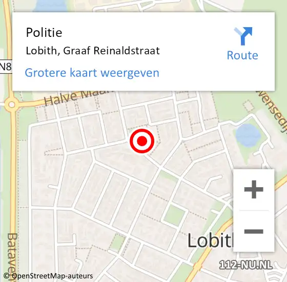 Locatie op kaart van de 112 melding: Politie Lobith, Graaf Reinaldstraat op 21 februari 2022 11:30