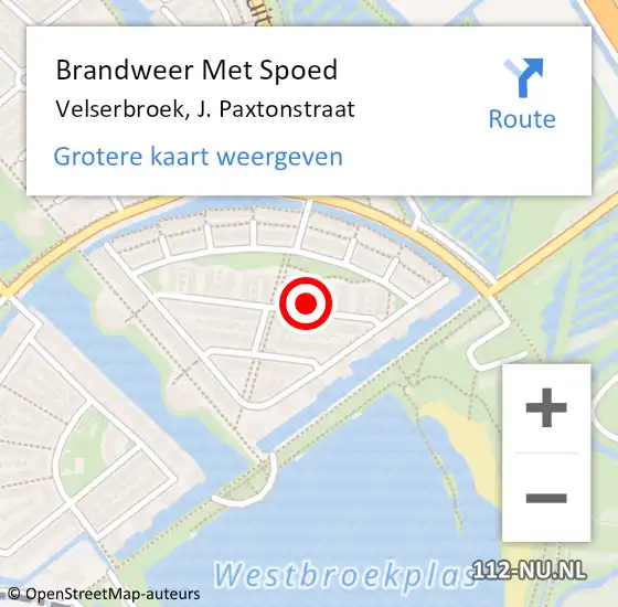 Locatie op kaart van de 112 melding: Brandweer Met Spoed Naar Velserbroek, J. Paxtonstraat op 21 februari 2022 11:33