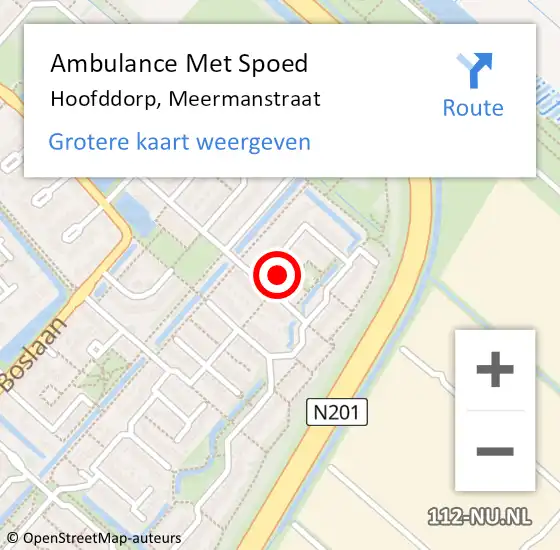 Locatie op kaart van de 112 melding: Ambulance Met Spoed Naar Hoofddorp, Meermanstraat op 21 februari 2022 11:41