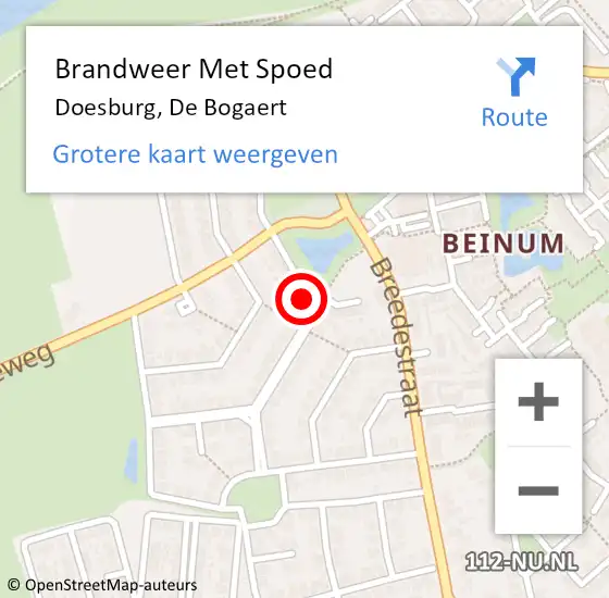 Locatie op kaart van de 112 melding: Brandweer Met Spoed Naar Doesburg, De Bogaert op 21 februari 2022 11:43