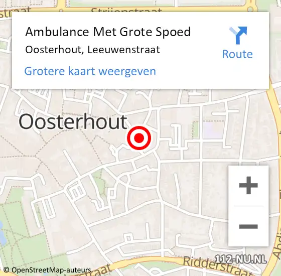 Locatie op kaart van de 112 melding: Ambulance Met Grote Spoed Naar Oosterhout, Leeuwenstraat op 9 juli 2014 08:13