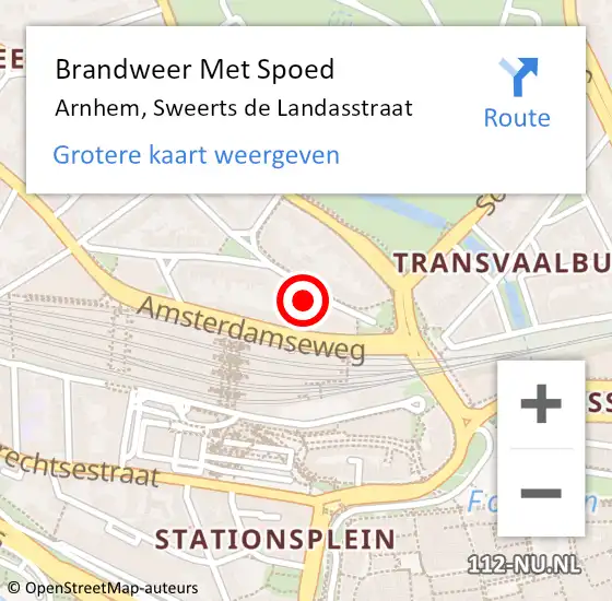 Locatie op kaart van de 112 melding: Brandweer Met Spoed Naar Arnhem, Sweerts de Landasstraat op 21 februari 2022 11:54