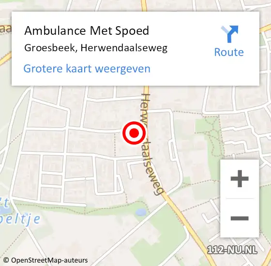 Locatie op kaart van de 112 melding: Ambulance Met Spoed Naar Groesbeek, Herwendaalseweg op 21 februari 2022 11:59