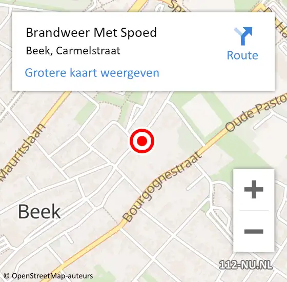 Locatie op kaart van de 112 melding: Brandweer Met Spoed Naar Beek, Carmelstraat op 21 februari 2022 12:01