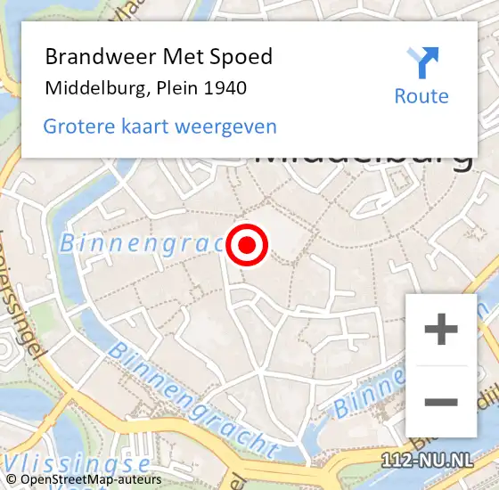 Locatie op kaart van de 112 melding: Brandweer Met Spoed Naar Middelburg, Plein 1940 op 21 februari 2022 12:11