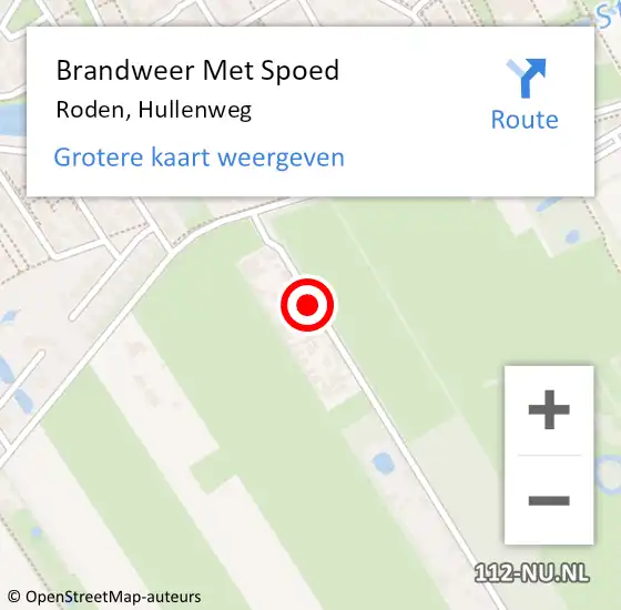 Locatie op kaart van de 112 melding: Brandweer Met Spoed Naar Roden, Hullenweg op 21 februari 2022 12:18