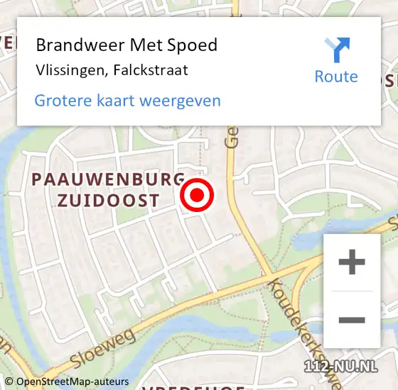 Locatie op kaart van de 112 melding: Brandweer Met Spoed Naar Vlissingen, Falckstraat op 21 februari 2022 12:19