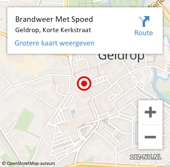 Locatie op kaart van de 112 melding: Brandweer Met Spoed Naar Geldrop, Korte Kerkstraat op 21 februari 2022 12:24