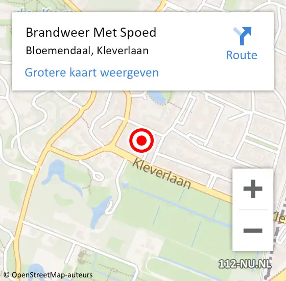 Locatie op kaart van de 112 melding: Brandweer Met Spoed Naar Bloemendaal, Kleverlaan op 21 februari 2022 12:47