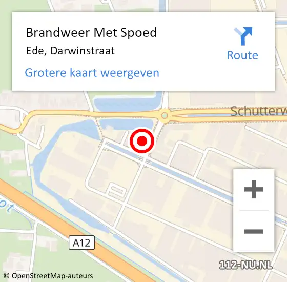 Locatie op kaart van de 112 melding: Brandweer Met Spoed Naar Ede, Darwinstraat op 21 februari 2022 12:54