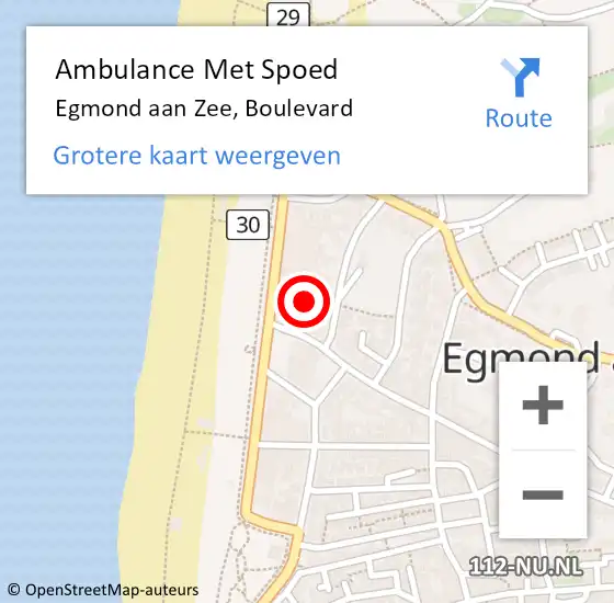 Locatie op kaart van de 112 melding: Ambulance Met Spoed Naar Egmond aan Zee, Boulevard op 21 februari 2022 12:54