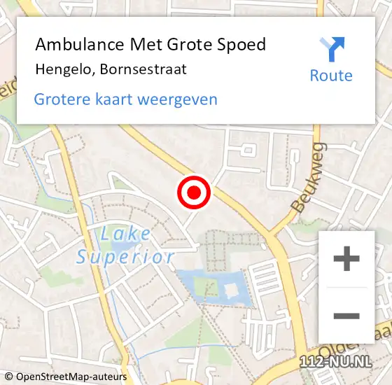 Locatie op kaart van de 112 melding: Ambulance Met Grote Spoed Naar Hengelo, Bornsestraat op 21 februari 2022 13:00