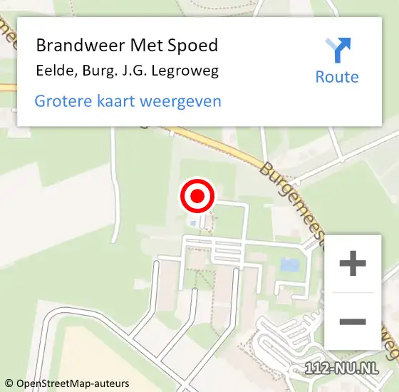 Locatie op kaart van de 112 melding: Brandweer Met Spoed Naar Eelde, Burg. J.G. Legroweg op 21 februari 2022 13:02