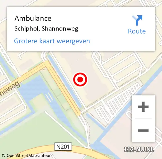 Locatie op kaart van de 112 melding: Ambulance Schiphol, Shannonweg op 21 februari 2022 13:02