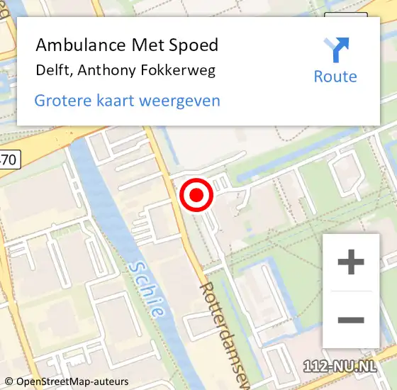 Locatie op kaart van de 112 melding: Ambulance Met Spoed Naar Delft, Anthony Fokkerweg op 21 februari 2022 13:08