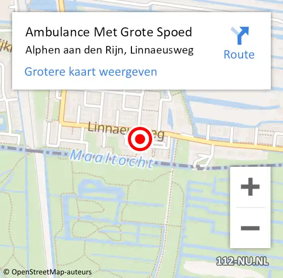 Locatie op kaart van de 112 melding: Ambulance Met Grote Spoed Naar Alphen aan den Rijn, Linnaeusweg op 21 februari 2022 13:09