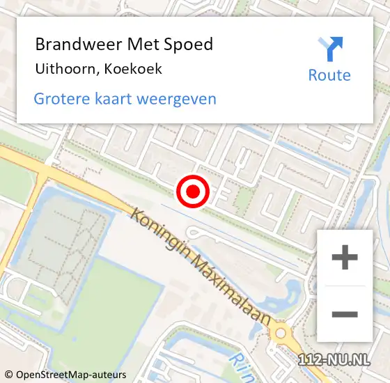 Locatie op kaart van de 112 melding: Brandweer Met Spoed Naar Uithoorn, Koekoek op 21 februari 2022 13:11