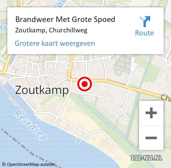 Locatie op kaart van de 112 melding: Brandweer Met Grote Spoed Naar Zoutkamp, Churchillweg op 21 februari 2022 13:14