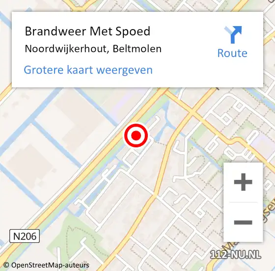 Locatie op kaart van de 112 melding: Brandweer Met Spoed Naar Noordwijkerhout, Beltmolen op 21 februari 2022 13:14