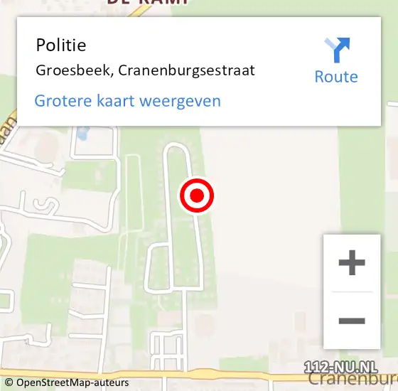 Locatie op kaart van de 112 melding: Politie Groesbeek, Cranenburgsestraat op 21 februari 2022 13:15