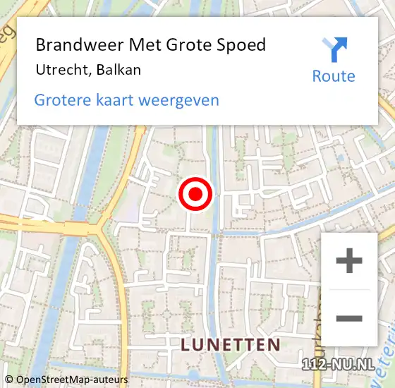 Locatie op kaart van de 112 melding: Brandweer Met Grote Spoed Naar Utrecht, Balkan op 21 februari 2022 13:21